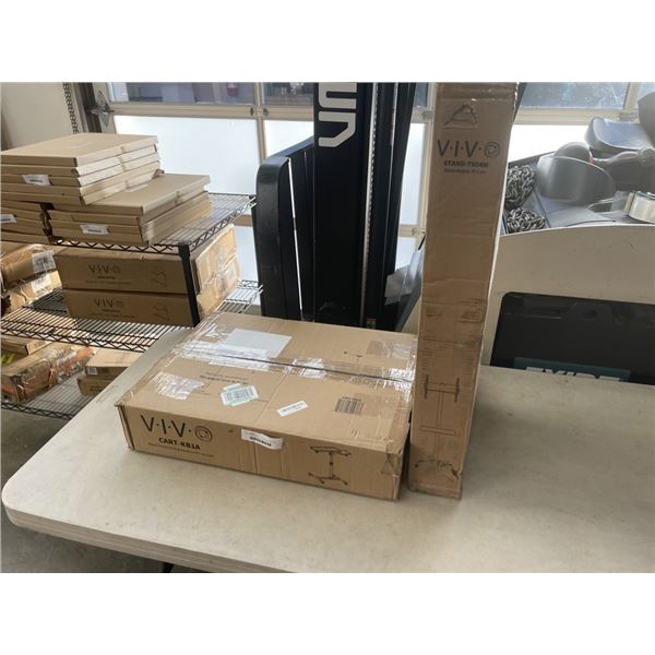 VIVO BLACK MOBLIE TV CART& VIVO BLACK FREESTANDING KEYBOARD TRAY CART