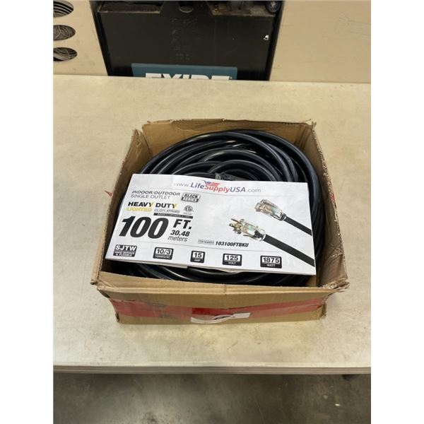 AS NEW HEAVY DUTY 100FT INDOOR OUTDOOR 3 WIRE GROUNDED ELECTRICAL CORD, BLACK 10AWG