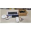 Image 1 : BASKET OF ELECTRONICS, CORDS, ETC AND 2 KEYBOARDS AND MICROSOFT BLUETOOTH KEYBOARD