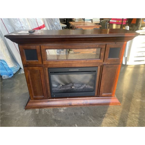 MODERN FIREPLACE MEDIA CENTRE, WITH 2 REMOTES, BUILT IN SPEAKERS AND AUDIO INPUT, GLASS FOLD DOWN DO