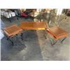 Image 1 : 3PC WROUGHT IRON AND PINE COFFEE TABLE SET
