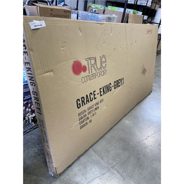 NEW GRACE KING BEDFRAME IN GREY LINEN, HEADBOARD ONLY