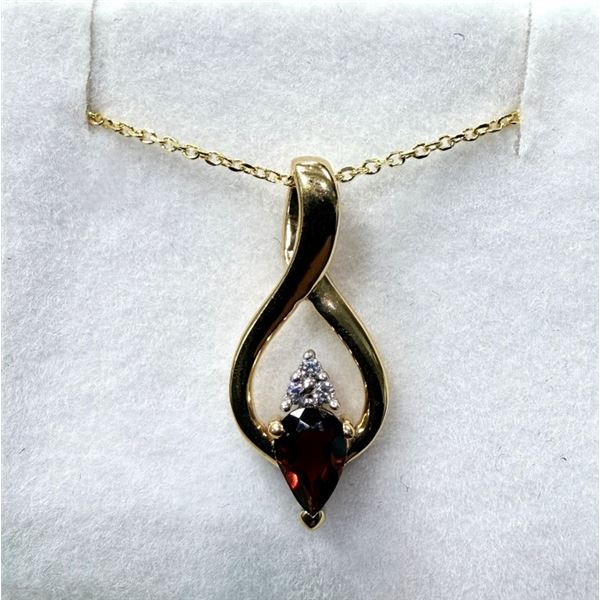 GOLD PLATED STERLING SILVER NATURAL GARNET (0.48CT) AND CZ PENDANT WITH GOLD PLATED STERLING SILVER 