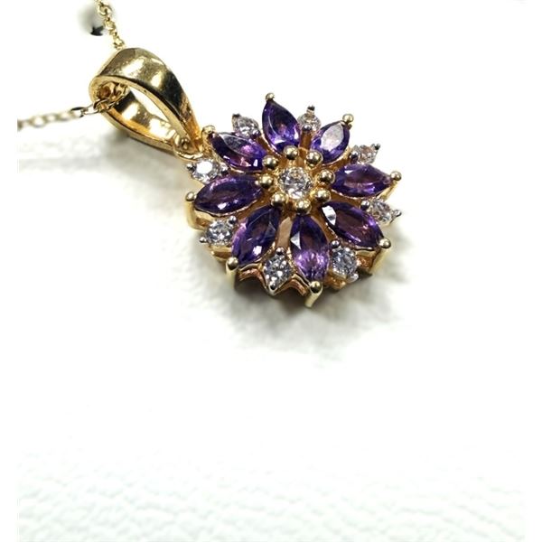 GOLD PLATED STERLING SILVER NATURAL AMETHYST (0.34CT) PENDANT WITH GOLD PLATED STERLING SILVER CHAIN