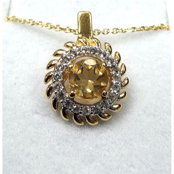 GOLD PLATED STERLING SILVER NATURAL CITRINE (0.50CT) AND CZ PENDANT WITH GOLD PLATED STERLING SILVER