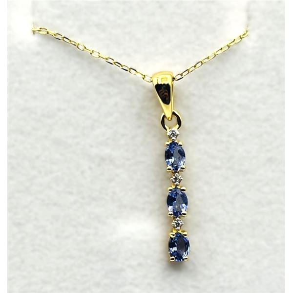 GOLD PLATED STERLING SILVER NATURAL TANZANITE (0.54CT) AND CZ PENDANT WITH GOLD PLATED STERLING SILV