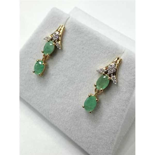 GOLD PLATED STERLING SILVER NATURAL EMERALD (0.96CT) AND CZ EARRINGS, W/A $1000.00. EMERALD IS THE B