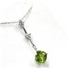 Image 1 : 14KT WHITE GOLD NATURAL PERIDOT (1.30CT) AND DIAMOND (0.12CT) PENDANT WITH STERLING SILVER CHAIN , W