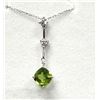 Image 2 : 14KT WHITE GOLD NATURAL PERIDOT (1.30CT) AND DIAMOND (0.12CT) PENDANT WITH STERLING SILVER CHAIN , W