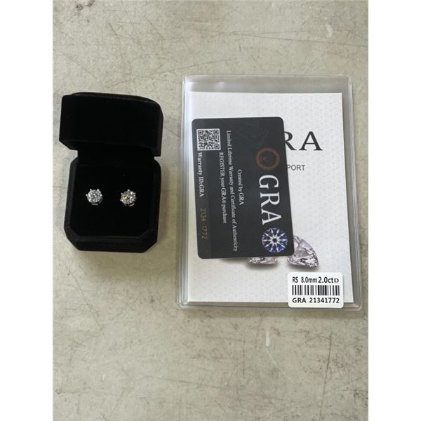 NEW S925 2.0CT EACH MOISSANITE LAB DIAMOND STUD EARRINGS, MOUNTED IN 925 STERLING SILVER W/ WITE GOL
