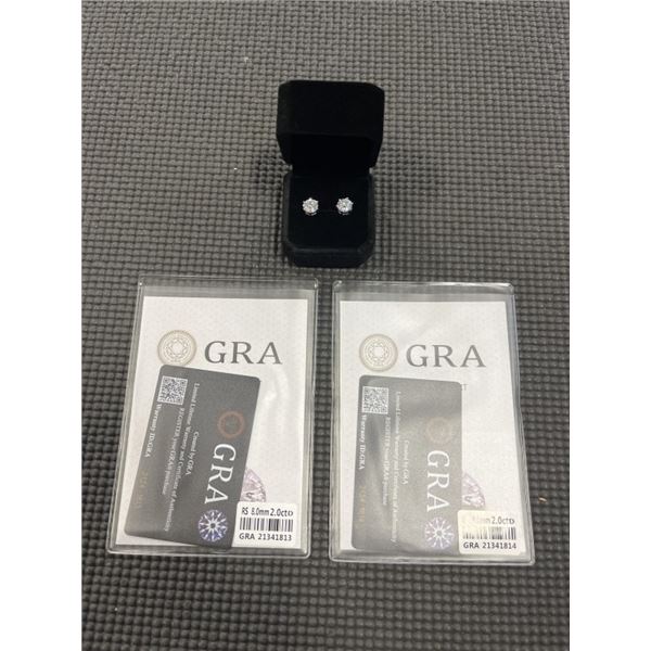 NEW S925 2.0CT EACH MOISSANITE LAB DIAMOND STUD EARRINGS, MOUNTED IN 925 STERLING SILVER W/ WHITE GO