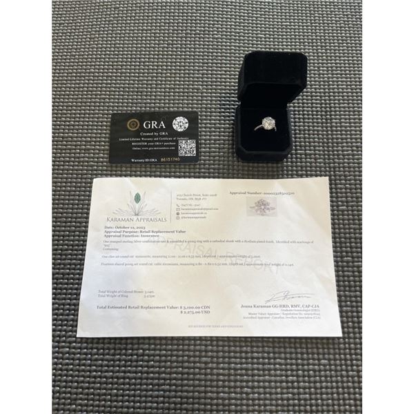 5.00 CT GRA CERTIFIED ROUND BRILLIANT CUT MOISSANITE STONE VVS D COLOR SET IN CENTER WITH 14 ROUND B