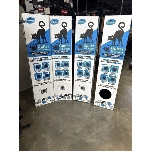 4 NEW CASES OF GUTTER WHISKERS, 72FT TOTAL, EACH CASE HAS 6-3FT LENGTHS RETAIL VALUE $170 PLUS