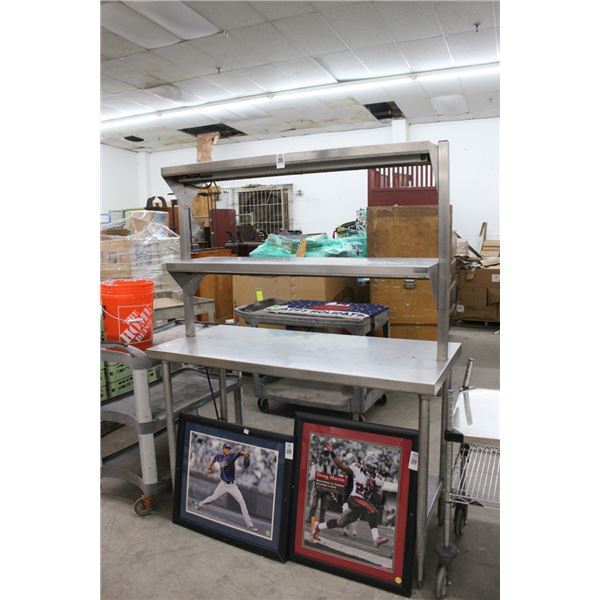 S/S  4' Table w/Double Overshelf, Heat Lamp, Undershelf