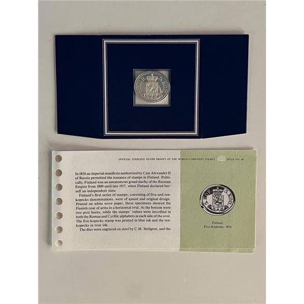 Franklin Mint Sterling Silver 1856 Finland Stamp Plaque Badge Worlds Greatest Stamps Issue NO 46