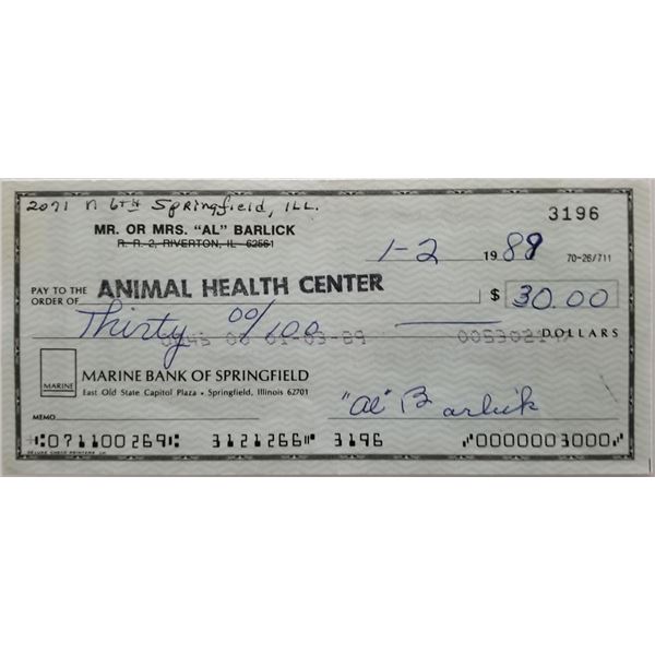 MLB Umpire Al Barlick signed check