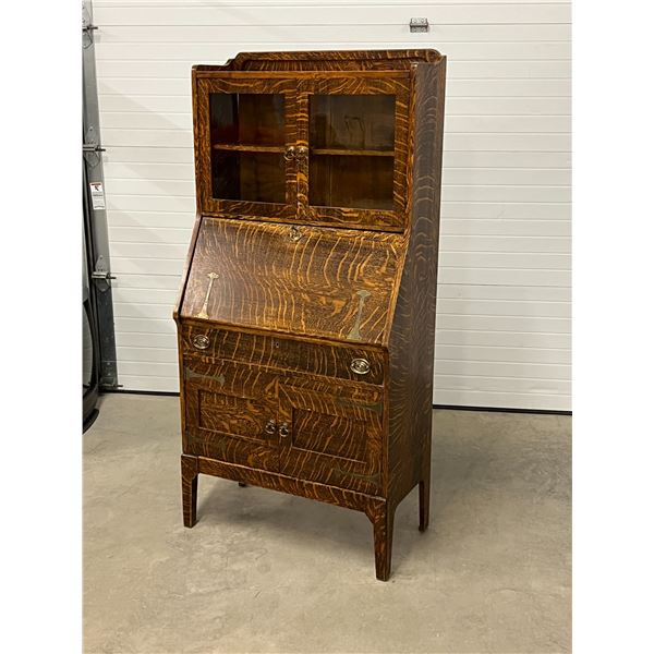Antique Quarter Sawn Oak Secretary Desk & Bookcase - Approx: 30.5 x 16.25" & 64"T