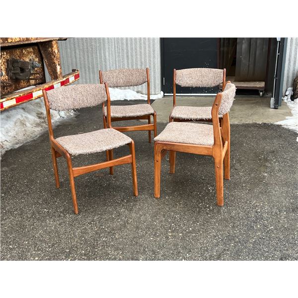 4 Teak Frame Dining Chairs - Fabric shows its age - see all photos