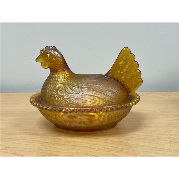 Carnival Glass Hen On Nest Candy Dish - see all photos Approx: 7"W 5.25"T