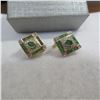 Image 1 : 14K Yellow gold earrings with green and clear stones (emeralds, diamonds?)