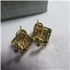 Image 4 : 14K Yellow gold earrings with green and clear stones (emeralds, diamonds?)