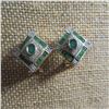 Image 5 : 14K Yellow gold earrings with green and clear stones (emeralds, diamonds?)