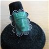 Image 1 : STERLING & green stone (jade??) vintage carved tribal mask ring (see description for size/details)