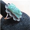Image 3 : STERLING & green stone (jade??) vintage carved tribal mask ring (see description for size/details)
