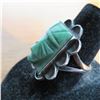 Image 4 : STERLING & green stone (jade??) vintage carved tribal mask ring (see description for size/details)