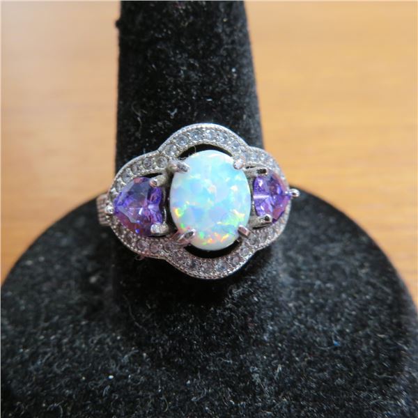 925 Silver ring with opal & purple stones.  Stunning!  Approx size 6.5.  Marked 925