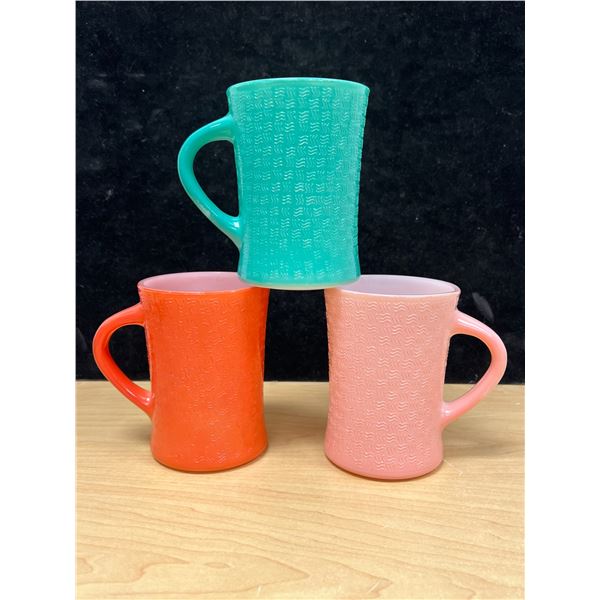 3 Glasbake 4.5" Basketweave Coffee Mugs