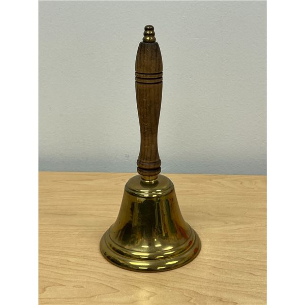 Good Quality Brass Bell with Wood Handle - WORKS!! 10" tall