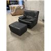 Image 1 : Italian Leather Oversized Armchair & Ottoman - darker grey