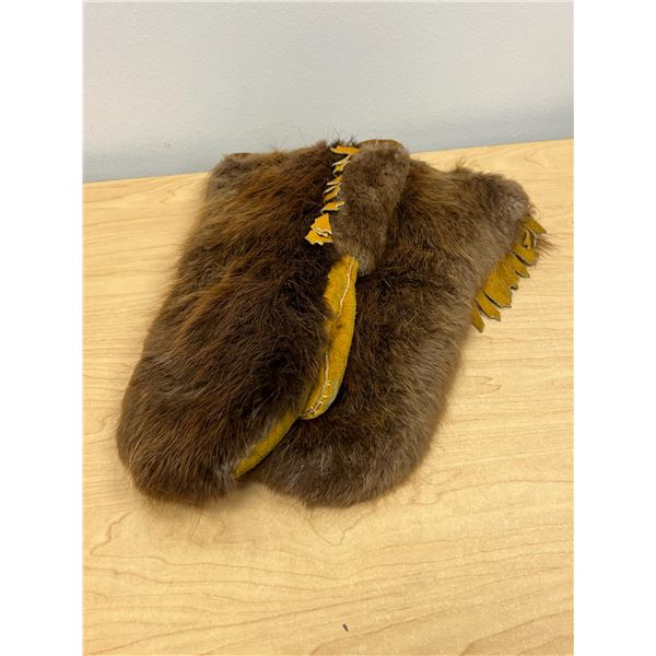 First Nations Fur / Hide 14" Gauntlet Mitts - about a mens L/XL - see all photos