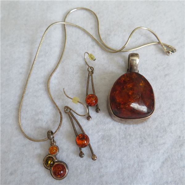 925 Silver & Amber jewellery lot.  Beautiful!  All marked 925