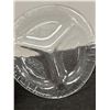 Image 2 : 4 Mid Century 3-section Textured Heavy Ice Glass snack plates / Catchalls 9.25"