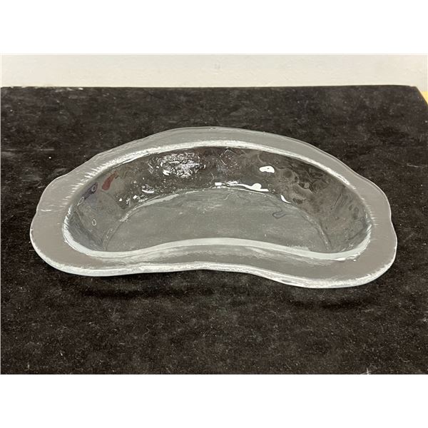 Mid Century Textured Heavy Ice Glass Kidney Bean Shape Dish / Catchall 9.75 x 7"