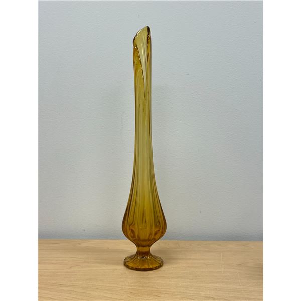 Mid Century Amber Glass Swung Vase 17.5"