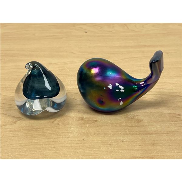 2 Art Glass Paperweights - larger 3.5"