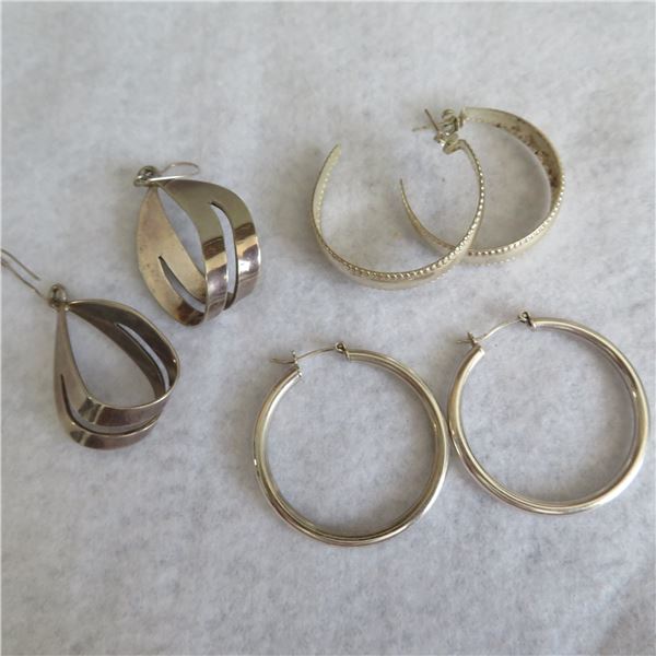925 Silver earrings lot.  Includes 3 pairs of pierced earrings.  All marked 925
