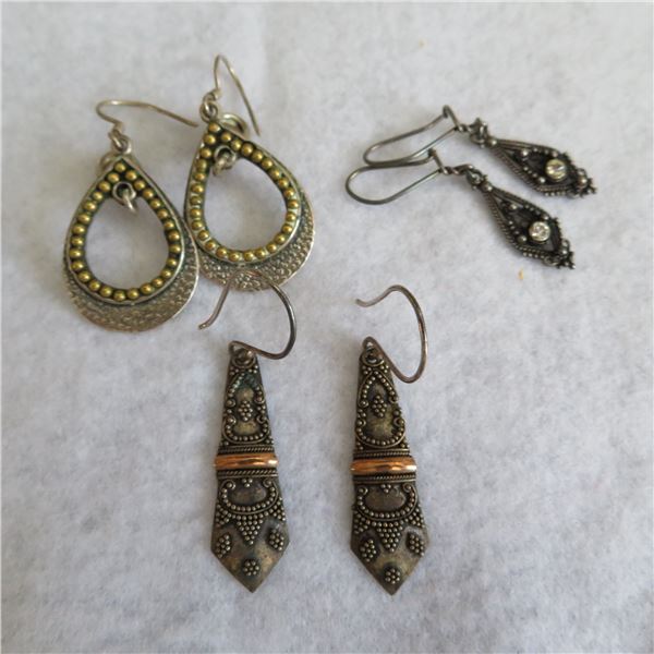 925 Silver earrings lot.  Includes 3 pairs of pierced earrings.  All marked 925