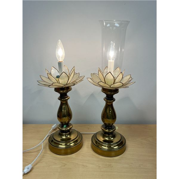 2 Brass Capiz Shell Lotus Flower Lamps (one Shade) one with shade is 20.5" tall