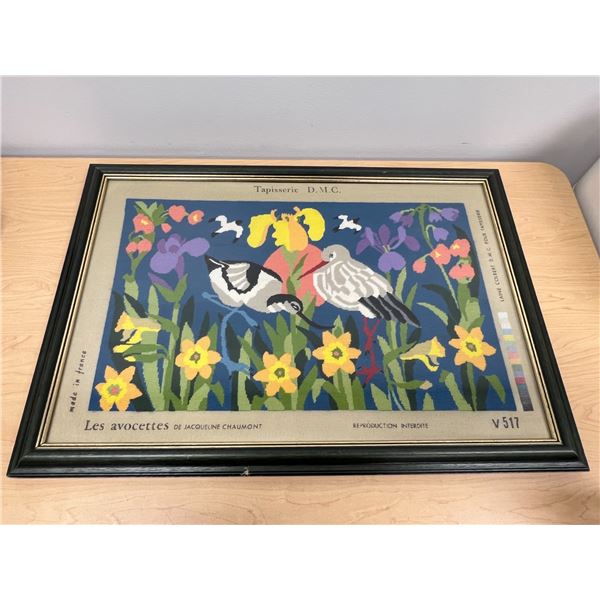 Made in France Framed Tapestry featuring Birds and Flowers - Frame: 31 x 21.75"