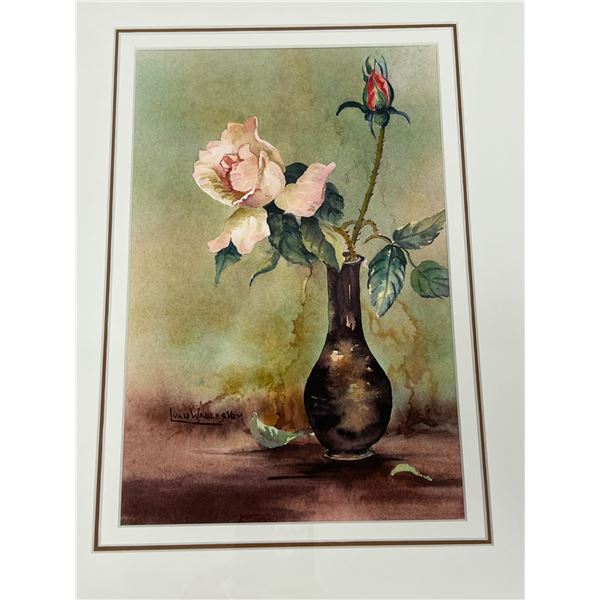 Original Lillian van Walleghem Watercolor "A Rose in a Vase" - Frame approx: 22 x 17.5"