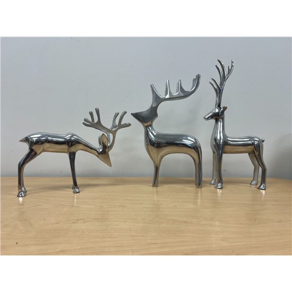 3 Aluminum Decorative Deer Figures - tallest 14.5"