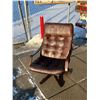 Image 2 : Vintage Bentwood Brown Leather Swivel Lounge Chair - Appr: 26.5"W 29"D 37"T 14.5" seat height