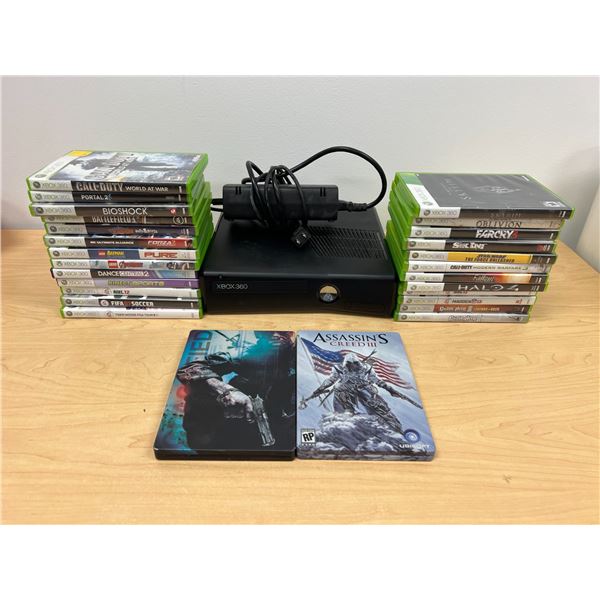 Microsoft XBOX 360 & 27 Games - no controllers - see all photos - not tested