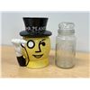 Image 1 : Planters Mr. Peanut Ceramic Canister & Embossed Glass Jar - Canister 9"T 8"W