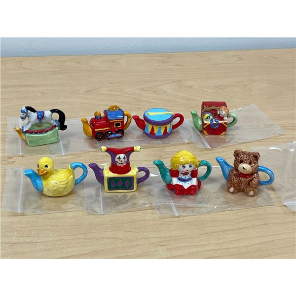 1998 Red Rose Toy Chest Miniature Figurines Teapots (set of 8)
