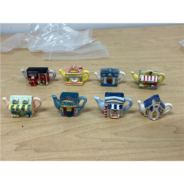 1997 Red Rose Roseville Buildings Miniature Figurines Teapots (set of 8)